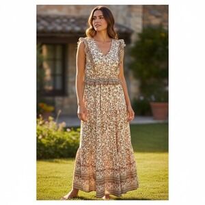 By the River Womens Dress M Ivory Punk Ditsy Floral Midi Cottagecore‎ Peasant